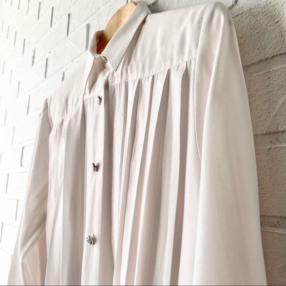 Vintage white button up embroidered long sleeve blouse shoulder pads S - Picture 7 of 16